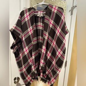 Loft Plaid Open Front Poncho